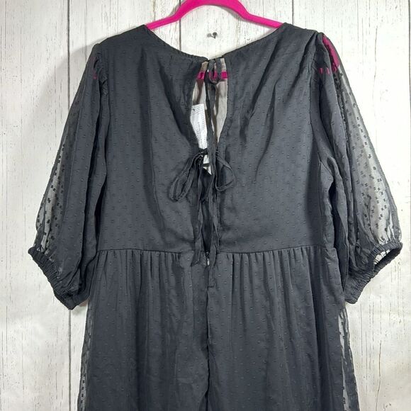 Boohoo Black Swiss Dot Mesh Puff Sleeve Maxi Dress Gothic Cottagecore Boho - Picture 13 of 15